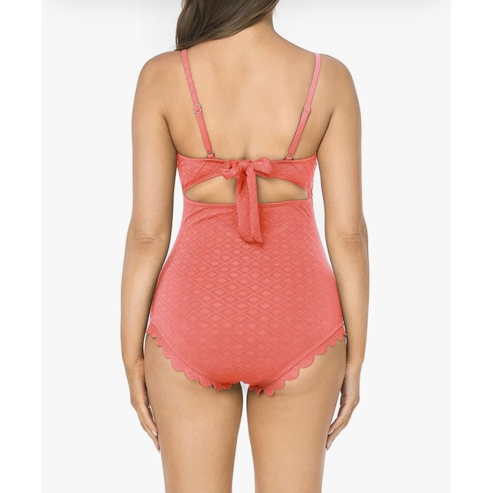 NEW East Elegant Maternity Small Swimsuit‎ One Piece Bow Cutout Coral Swimwear - Picture 5 of 10